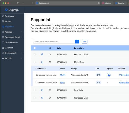 monitora online i rapportini di lavoro complessi